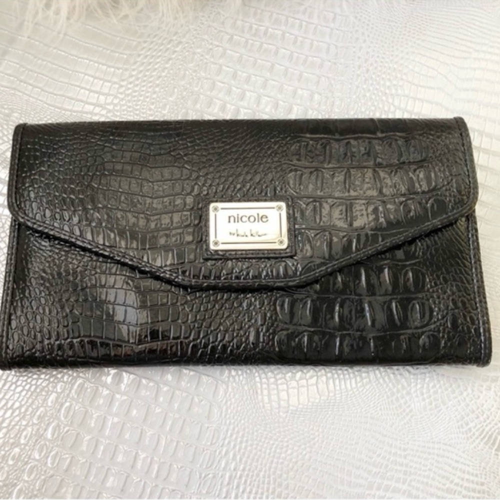 Nicole Miller Black Croc Clutch